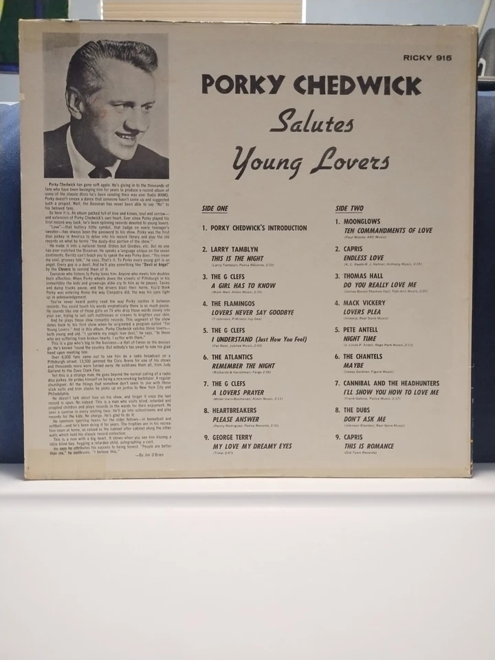PORKY CHEDWICK Salutes Young Lovers DOO WOP LP The Atlantics G-CLEFS Capris HEAR Foto 3 de 4