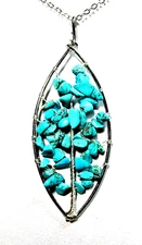 Silver Tone Turquoise Semi Precious Stone Tree Of Life 20" Necklace NWOT (#2958)