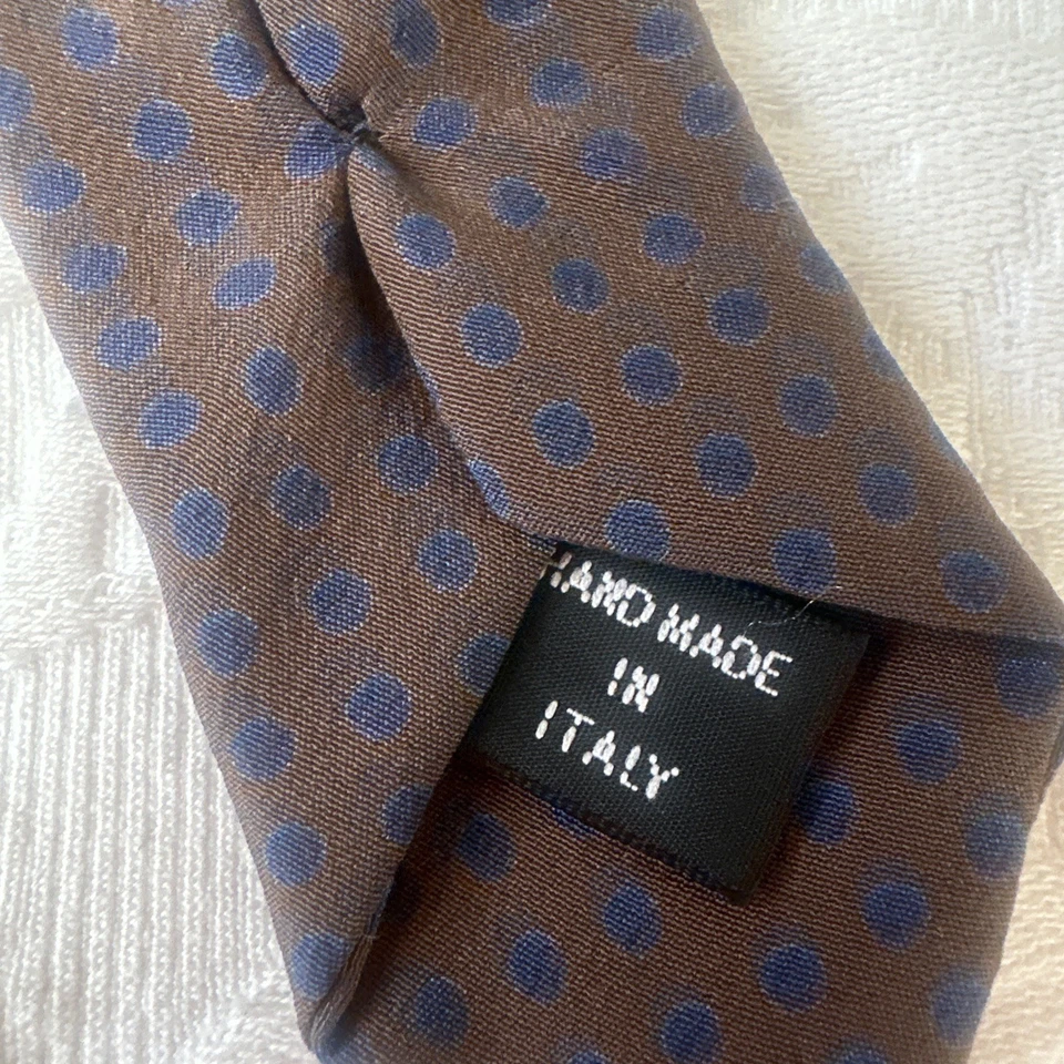 Corbata GIORGIO ARMANI Classico Silk XL ITALIA Diseñador Lunares Marrón y Azul Marino Foto 4 de 4
