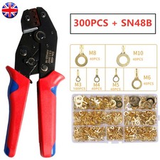 300PCS Brass Insulated Crimp Ring Terminals Set Spade Electrical Wire Connectors