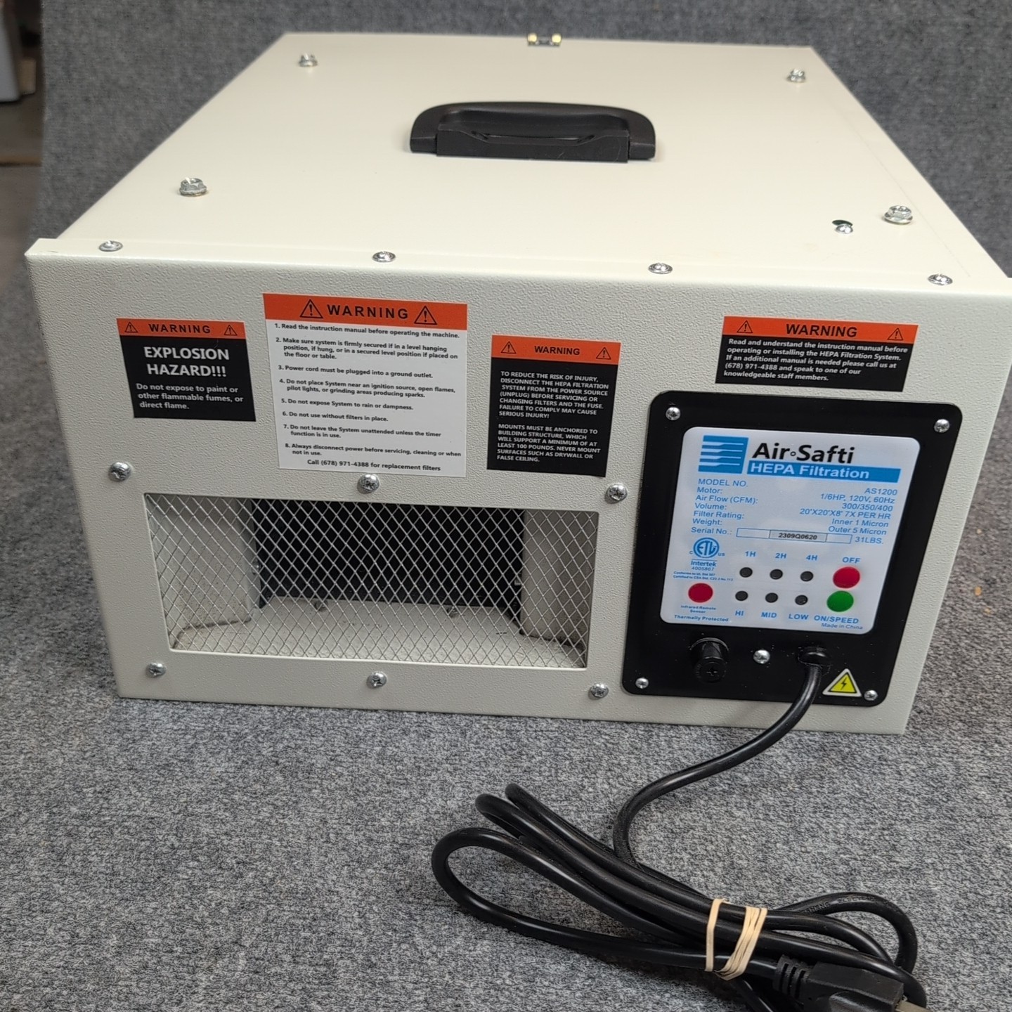 AIRSAFTI Air Scrubber AS1200 HEPA Filtration Commercial Fan System