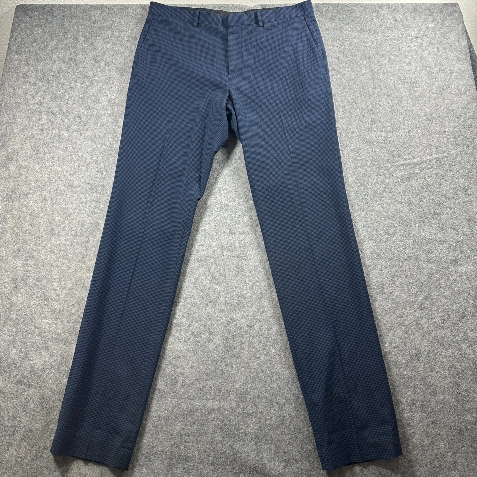 Theory Mens Pants 33x34 Jake W Newport Seer Navy Blue Check Seersucker Dress