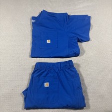 Carhartt Force Men's Scrub Set Blue V-Neck Top 2XL Cargo Pants Medical Nurse