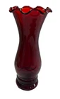 Vintage Anchor Hocking Glass Ruby Red Bud Vase Scalloped Rim 6" Tall