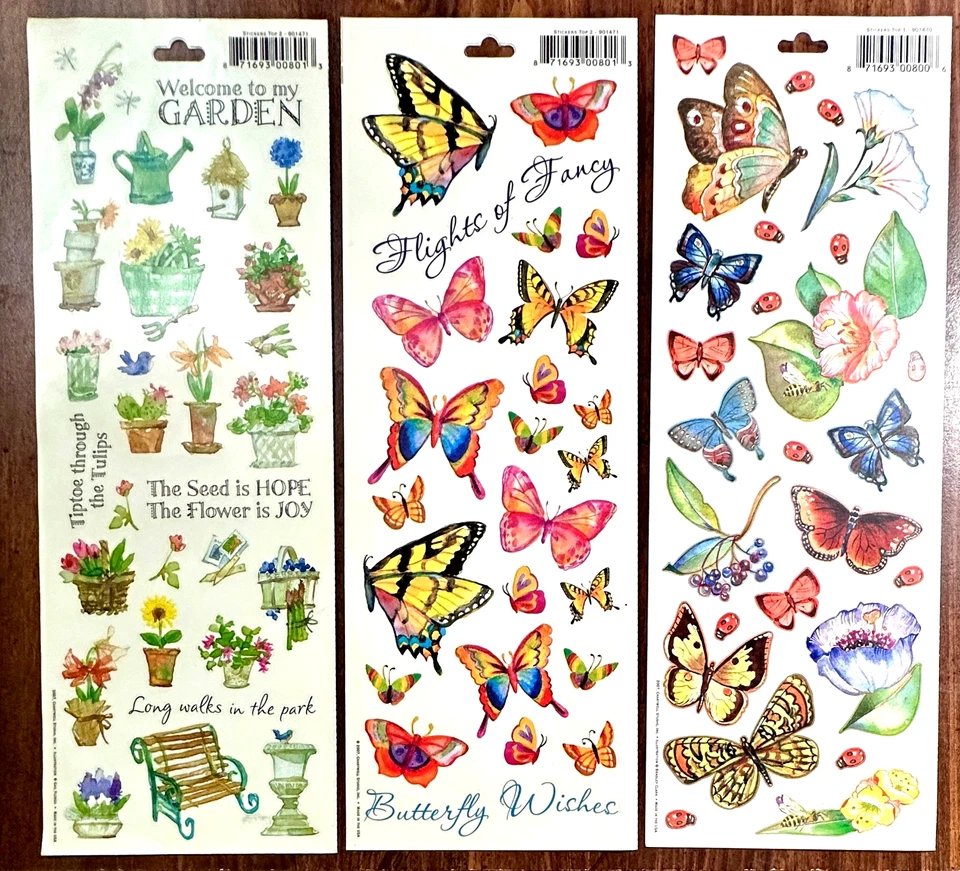 Pegatinas mariposas de jardín de colección álbumes de recortes fabricación de tarjetas Miss Elizabeth's 2 caras Foto 2 de 2