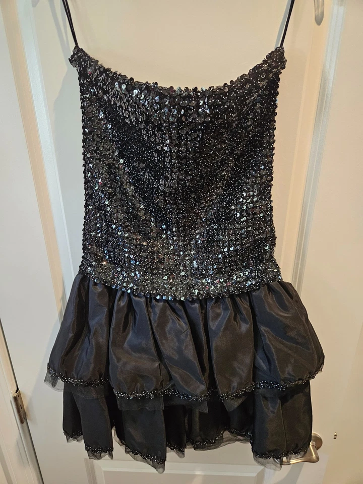 Flirtations by Alfred Angelo Black Sequin and netting mini cocktail dress Size L - Image 4 of 4