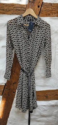 JOOP! Hemdblusenkleid, Georgette, Braun-Creme, Muster, Gr.  32, Neu m. Etikett - Bild 1 von 4