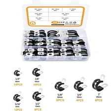 60PCS Wire Clamps Assortment Kit, Stainless Steel Rubber Cushion Cable Clamps