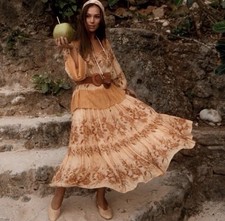 Spell & The Gypsy Skirt Size L Coco Lei Caramel Midi Floral Boho Festival Large