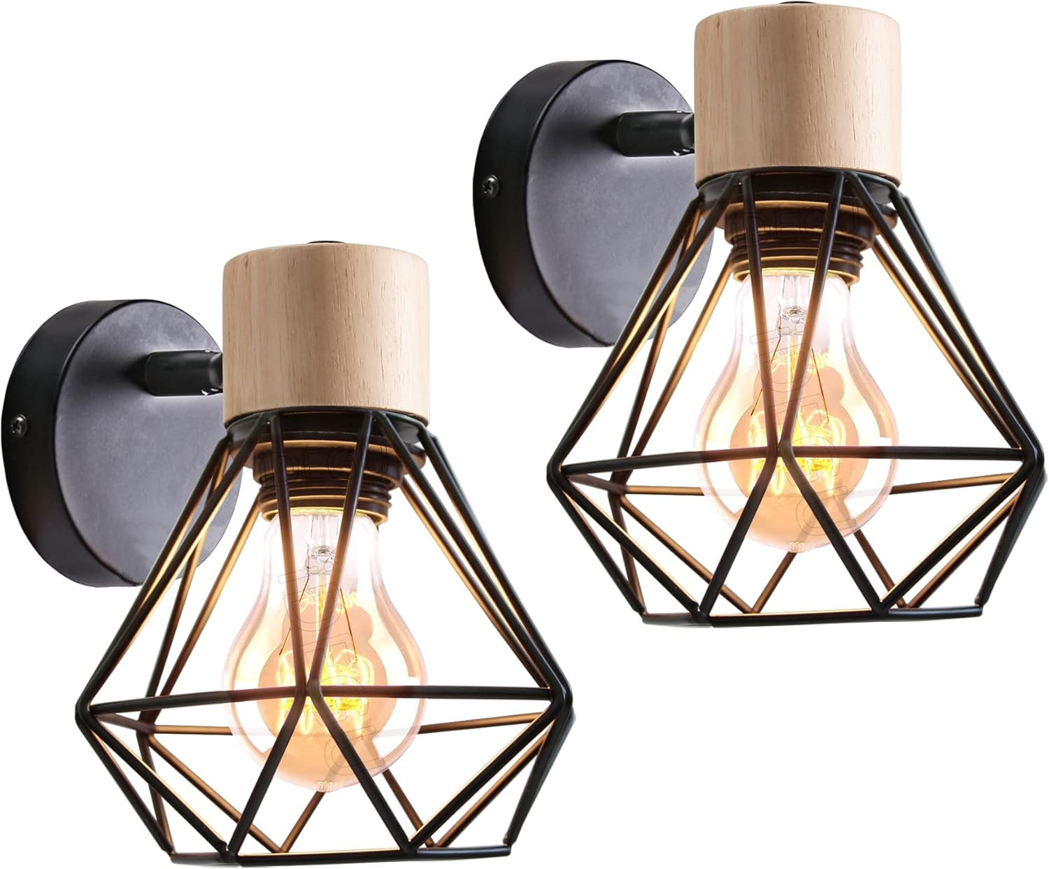 Set 2 Applique Vintage Industrial 16cm - Illuminazione Interni Legno