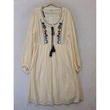 SWEET SALT Women's Size 2X Cream Peasant Dress Embroidered Balloon Sleeve