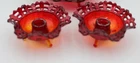Pair (2)  Fenton Basket Weave Footed Candle Stick Holders Amberina Chromium UV