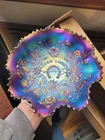 Pretty Purple Northwood Carnival Glass Good Luck Pattern Ruffled Bowl