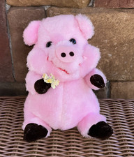 Vintage Russ Berrie Pig PIGGY 1979 Pink Plush Ground Nut Shells 7" Korea  648