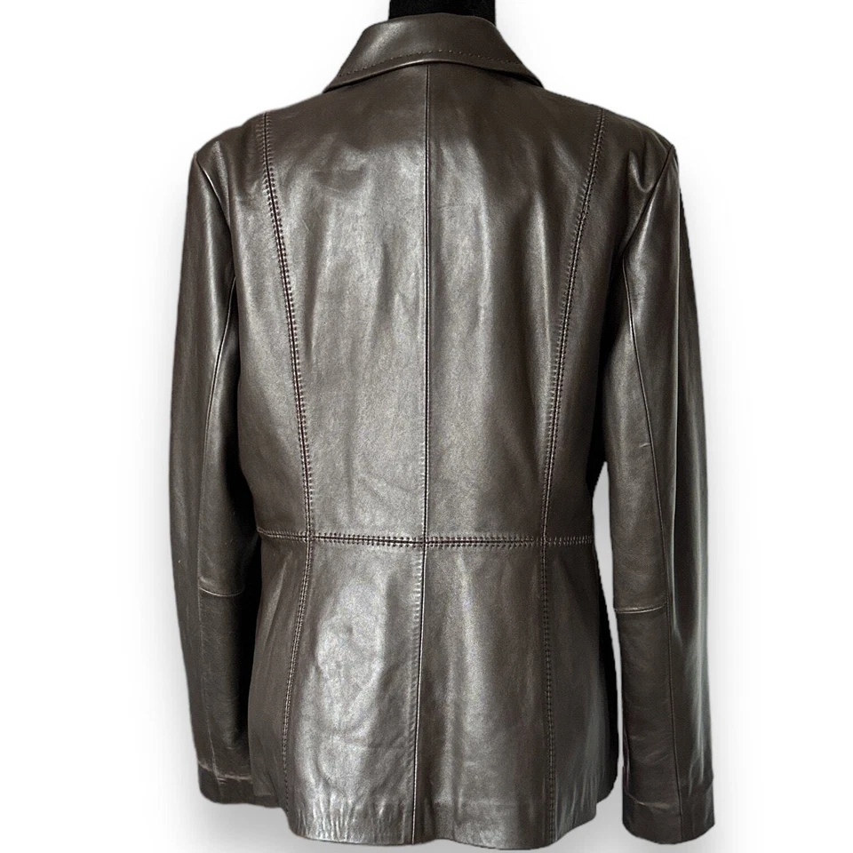 Chaqueta de cuero para mujer ALFANI talla grande marrón 100 % cuero cremallera completa  Foto 3 de 4