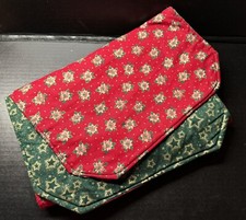 Christmas Reversible Table Runner Quilted Poinsettias Stars 53x13