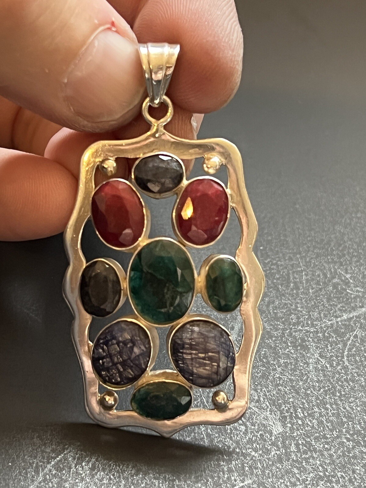 Sterling Silver 925 Bezel Set Ruby, Emerald, Sapp… - image 2