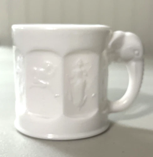 Vintage Imperial White Milk Glass Elephant Handle Child's Cup Mug Story Book
