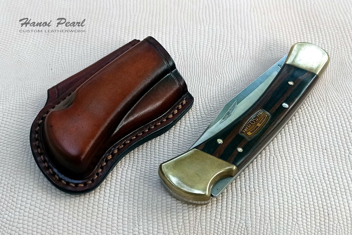 Buck 110 Hunter Sheath | Custom Horizontal Carry Leather Sheath