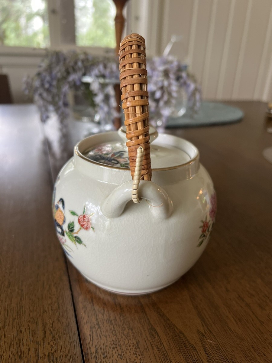 VTG OMC Japan Otagiri Tea Set Birds Flowers Pattern Bamboo Handle