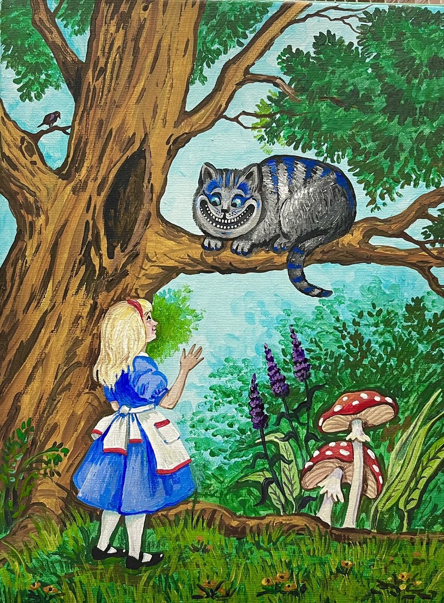 ACEO RYTA Alice In Wonderland Folk Art print of painting Cheshire