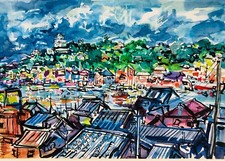 David Smith. An Extensive view of a Japanese City. W/col. ca. 1960s.