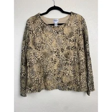 Chico's Lace Metallic Blouse Womens size XL Brown Holiday event party Office