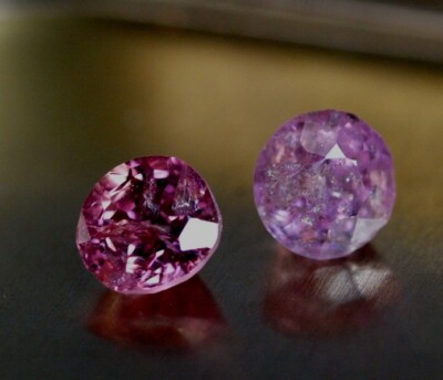2 Spinelle rosa lachs 2,54 ct rund facettiert Brillantschliff  Ø 5,8 mm 6,1 mm