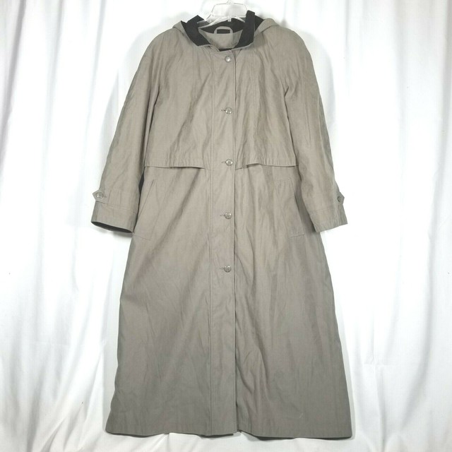 FS Full Length Trench Rain Coat Duster Women 12P Lining Hood Green L/S