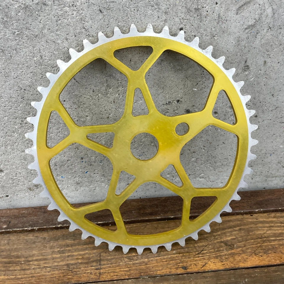 Roda dentada BMX vintage 45t ouro floco de neve liga NOS old school BMX 45 dentes anos 80 - Imagem 3 de 4