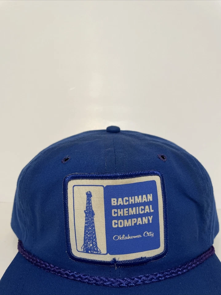 Sombrero ajustable vintage Bachman Chemical Company parche Oklahoma City azul Foto 2 de 4
