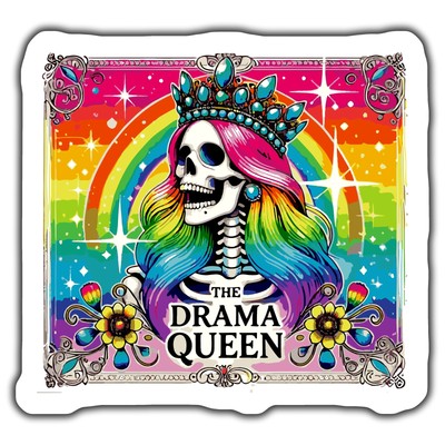 COLORFUL RAINBOW SKELETON STICKER, DRAMA QUEEN SKULL STICKER, GOTHIC CROWN STICK