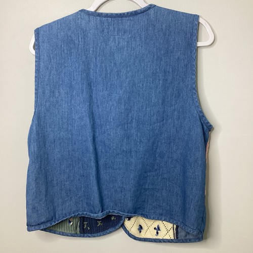 Tantrum Blues Vintage Denim Vest Crochet Basketweave Flowers Large Grandma - Picture 5 of 8