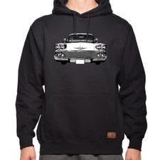1958 Chevy impala B&W The Legend Classic Car- Men's/Unisex Hoodie Made in USA
