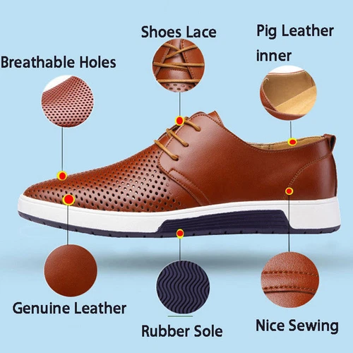Hombres Zapatos Informales Británicos de Cuero Tenis con Cordones Oxford Transpirables - Imagen 7 de 30