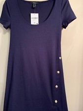 Navy blue dress JRsize med length 43.5 split on side with gold button forever 21