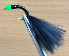 12 STALKING BUG BLACK GREEN BEAD, BLACK TAIL BUZZER TROUT FLIES Fly Fishing #10
