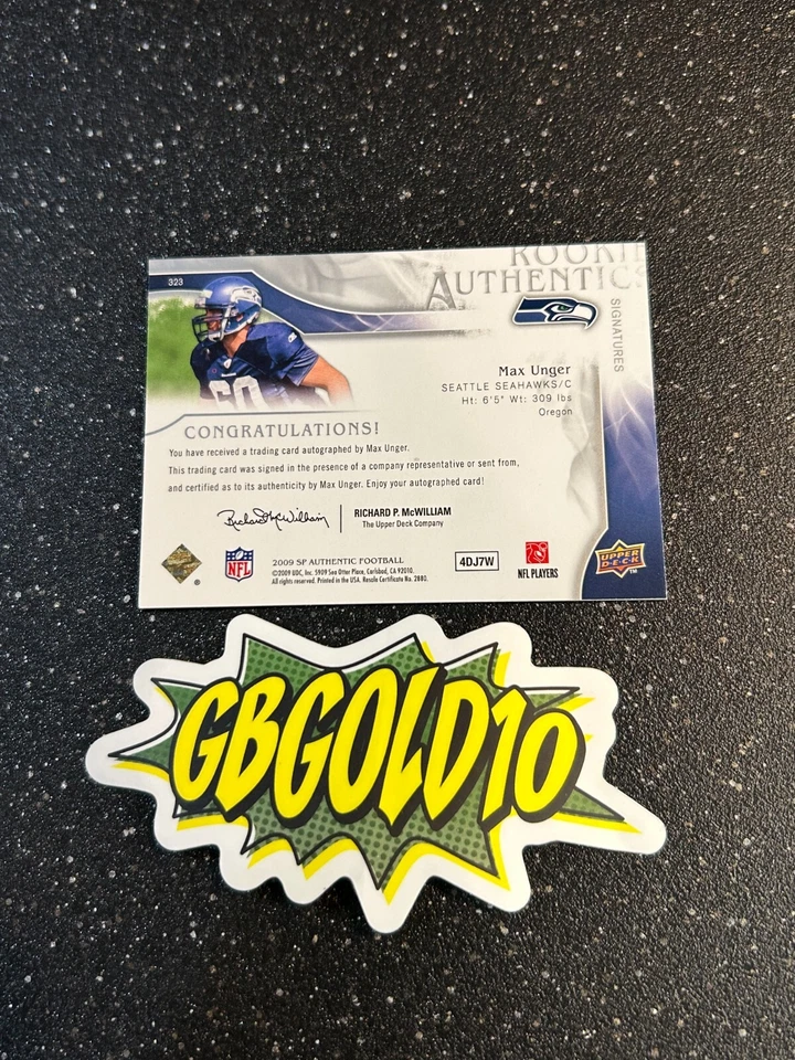 2009 SP Authentic - Rookie Authentics Signatures #323 Max Unger /999 (AU, RC) - Image 2 of 2
