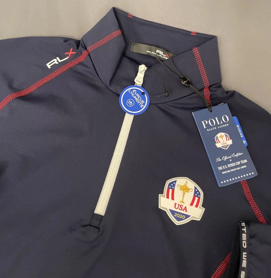 Пуловер для гольфа женский RLX Ryder Cup Ralph Lauren США 1/4 на молнии маленький синий 145 долл. США - Изображение 2 из 4