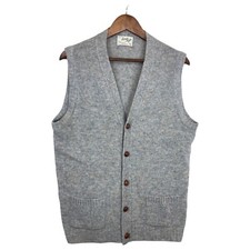 Vintage Lord Jeff Sweater Vest Mens XL Gray Virgin Wool Sleeveless Button-Front