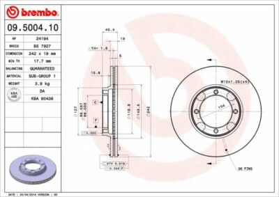 2x BREMBO 09.5004.10 Bremsscheibe vorne für HYUNDAI