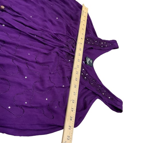 7island Tank Tunic Women One Sz Purple 100% Rayon Embroidered Sequins Sleeveless - Picture 5 of 9