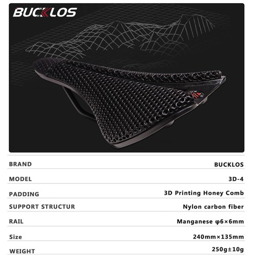 BUCKLOS 3D Printed Bike Cycling Saddle Seat Carbon Rail MTB Road Bicycle Cushion - Picture 23 of 23