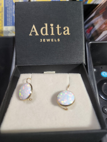 14K Gold White Opal Drop Earrings