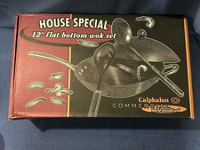 Calphalon Commercial Aluminum Hard Anodized 12" Stir Fry Flat Bottom Wok w Lid