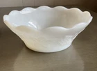 Vintage  Milk Glass Scalloped Edge Bowl with Leaves & Grapes Motif