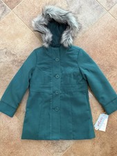 Girls  Cat  Jack Dark Green Faux Fur Hooded Pea Coat Size XS NWT
