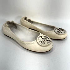Tory Burch Minnie Travel Ballet Flats Shoes Cream White Size 6 M
