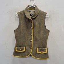 Joules Edina Green Check Wool Tweed Country Races Day Gilet Vest Size Uk 12