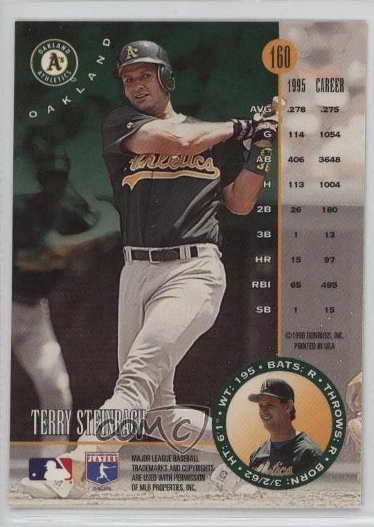 1996 Leaf Bronze Terry Steinbach #160 - Image 2 of 2
